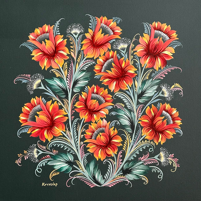 FLAME KISSED FLOWERS - 18 in x 18 in (45.7 cm x 45.7 cm)