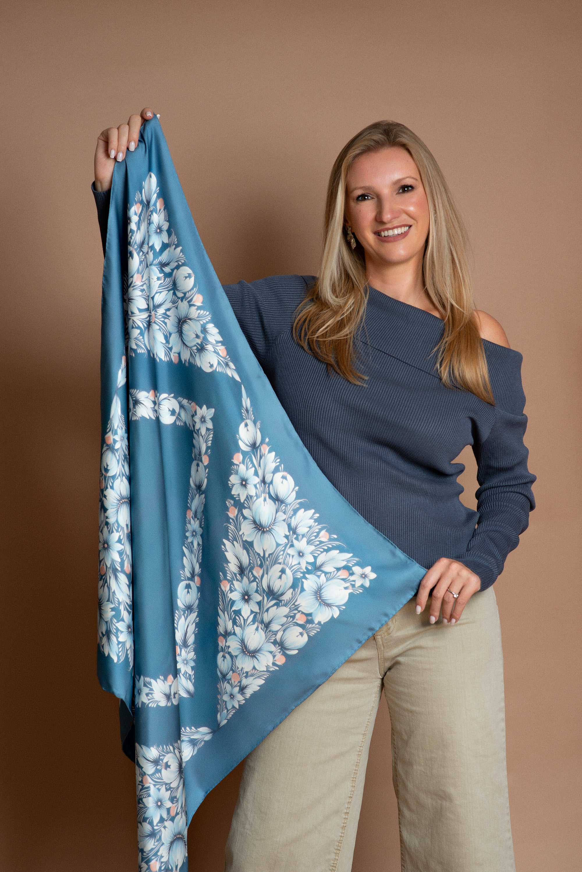 Silk Scarf "Midnight Petals"