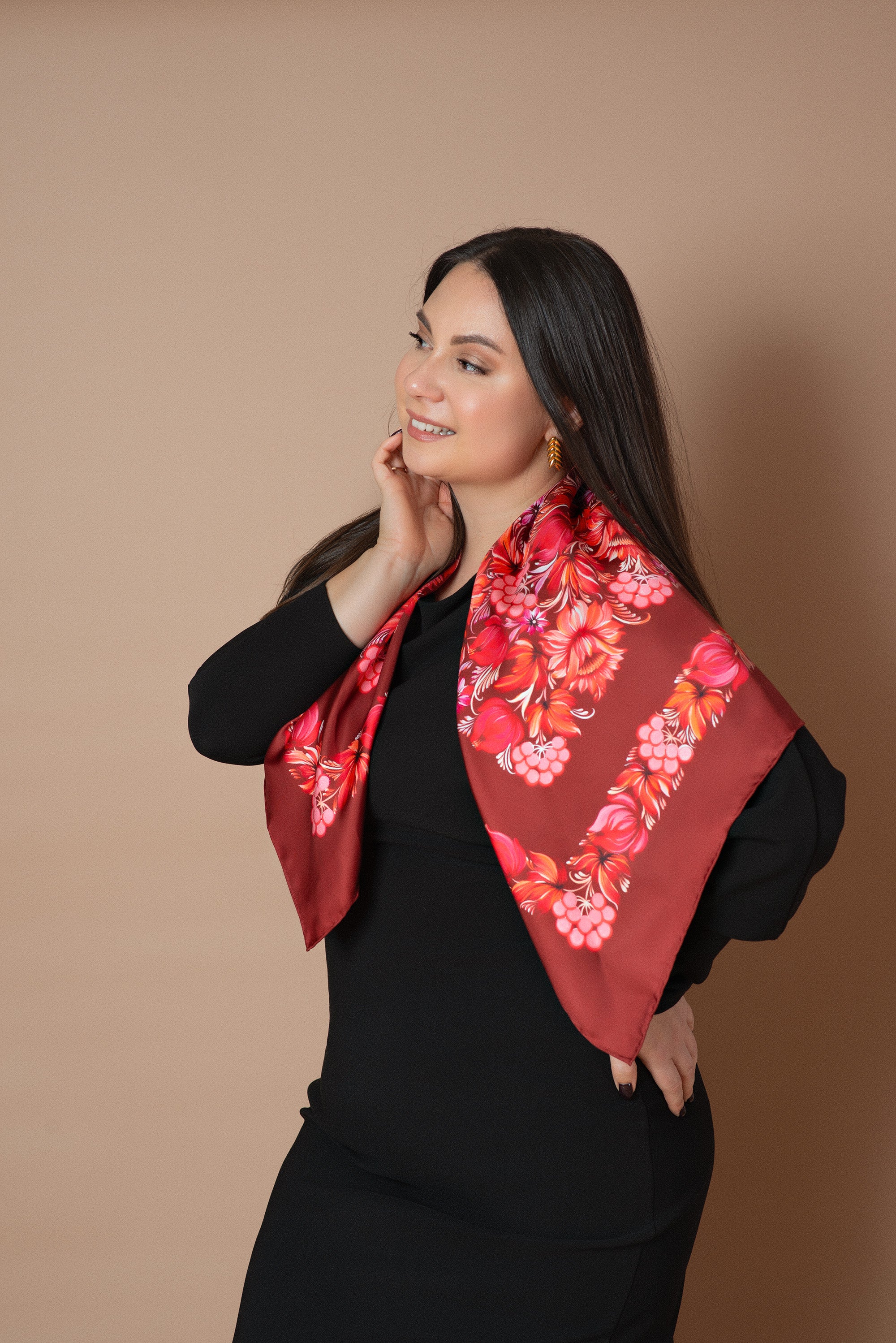Silk Scarf "Crimson Bloom"