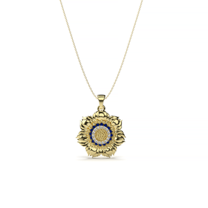 Blossom Pendant, Yellow Gold, Diamonds & Blue Enamel