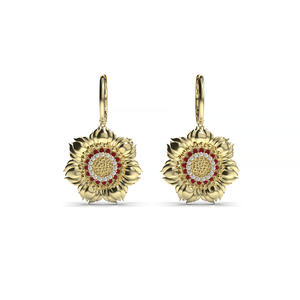 Blossom Earrings, Diamonds & Red Enamel