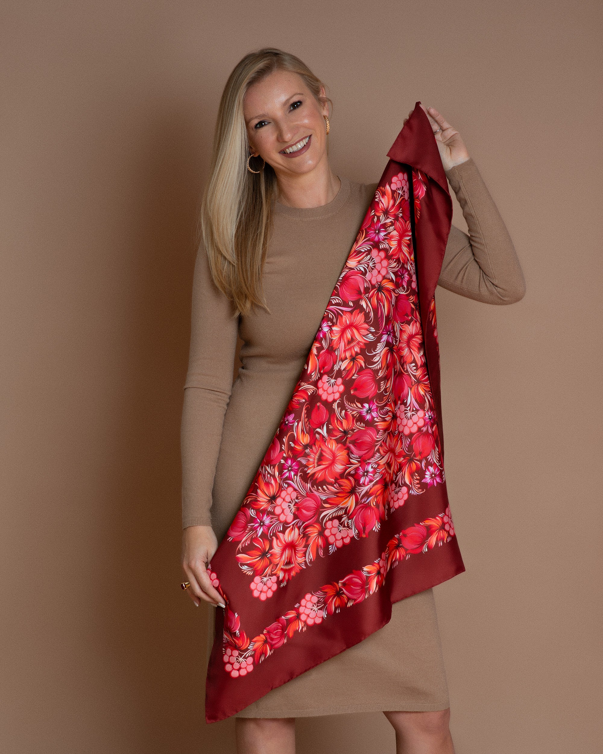 Silk Scarf "Crimson Bloom"