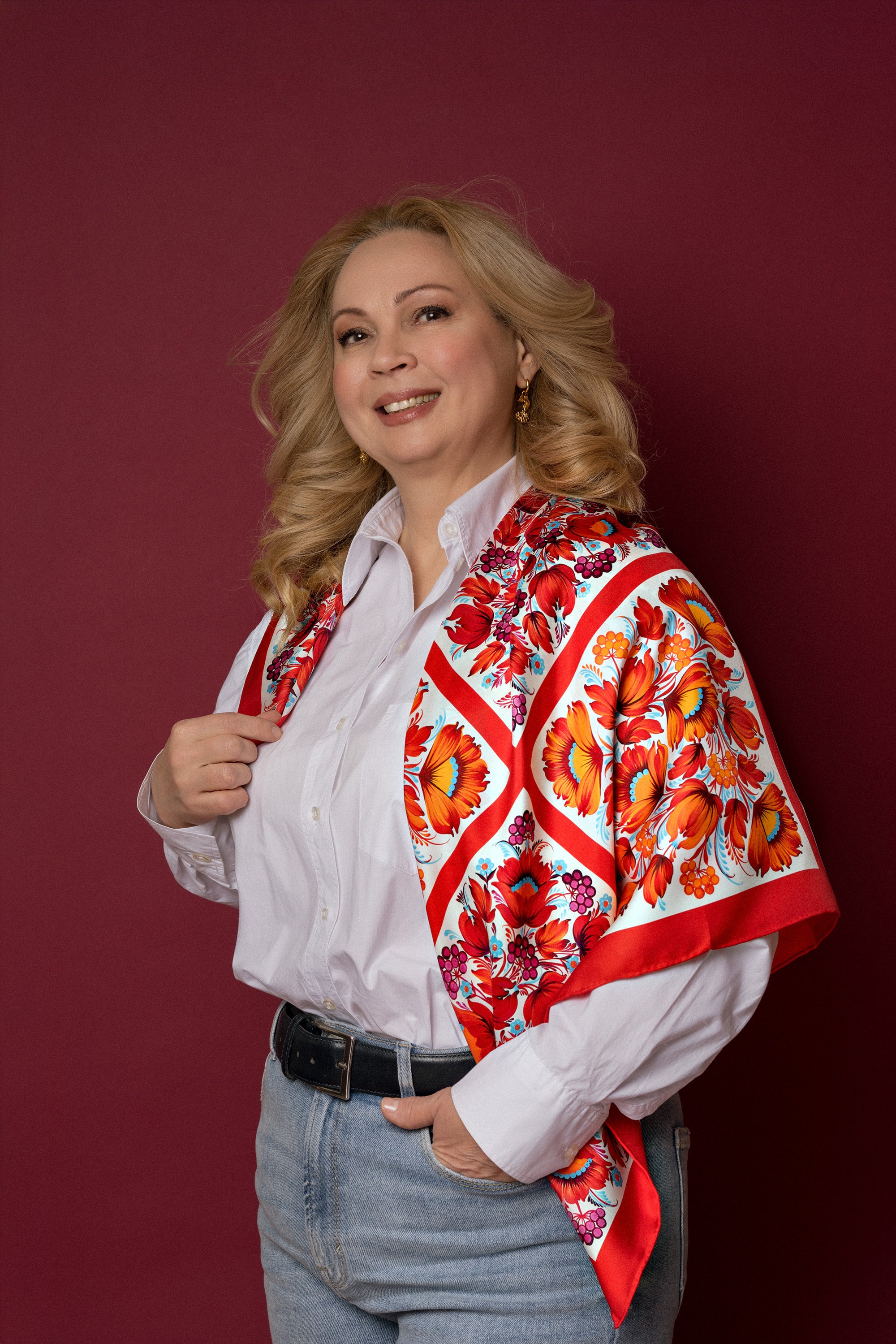 Silk Scarf "Scarlet Symphony"