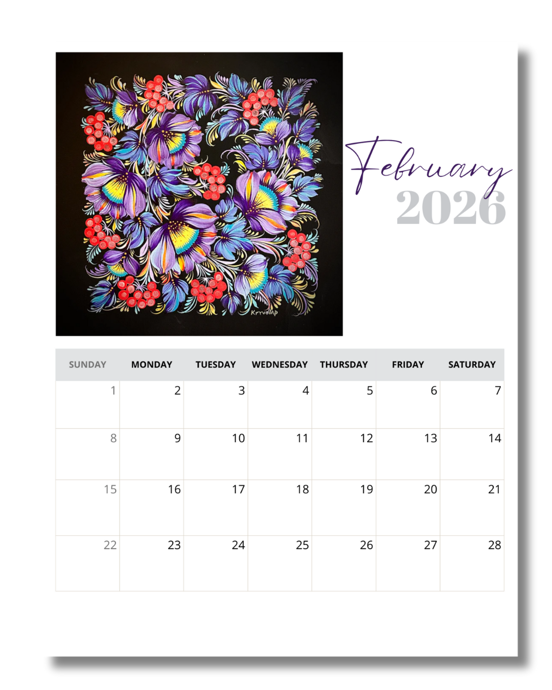 2026 Digital Art Calendar by Kateryna Kryvolap