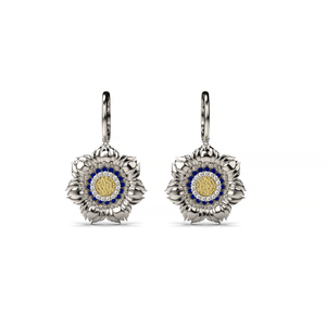 Blossom Earrings, White Gold, Diamonds & Blue Enamel