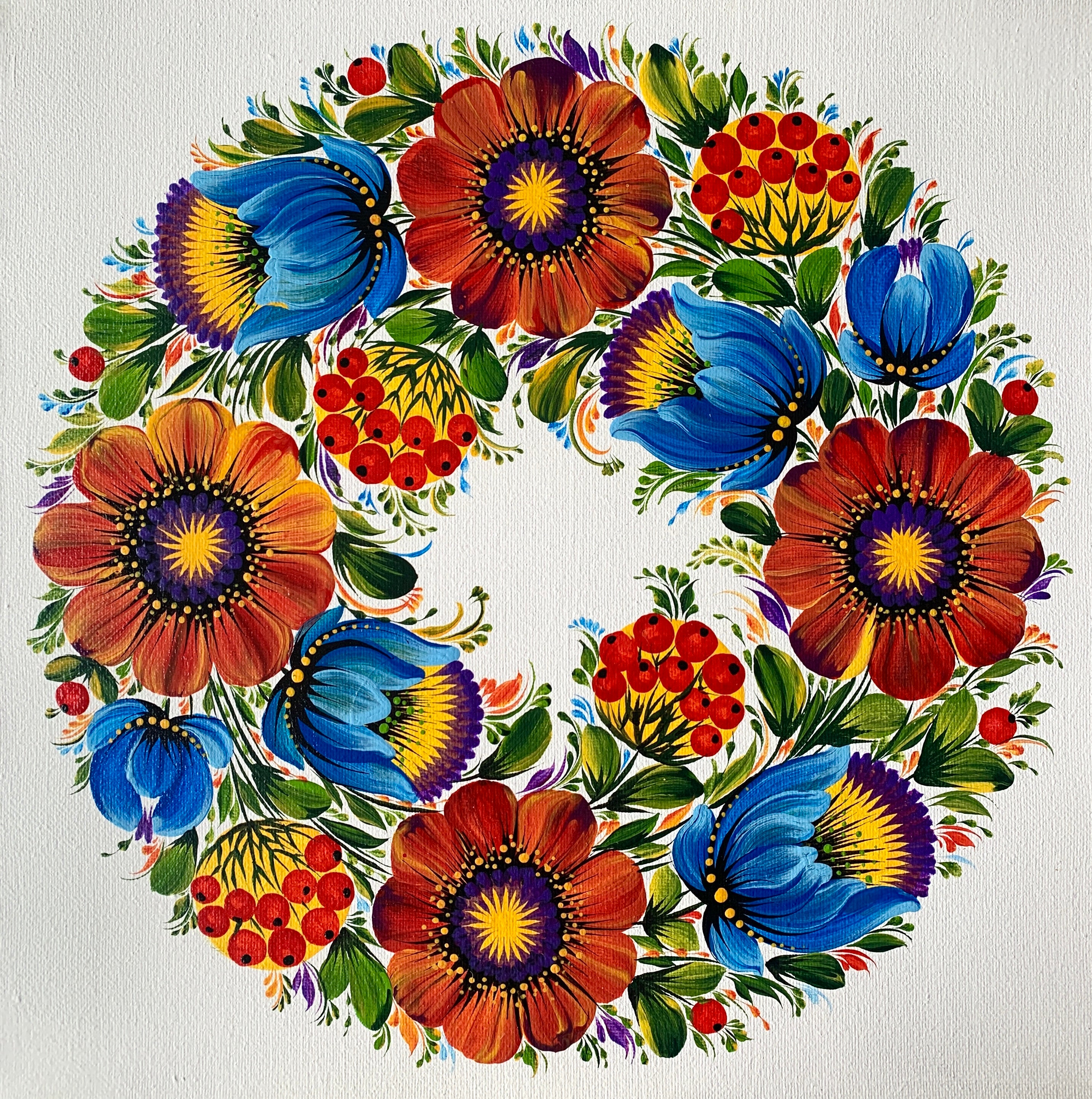 PETRYKIVKA CIRCLE - 12 in x 12 in (30.4 cm x 30.4 cm)