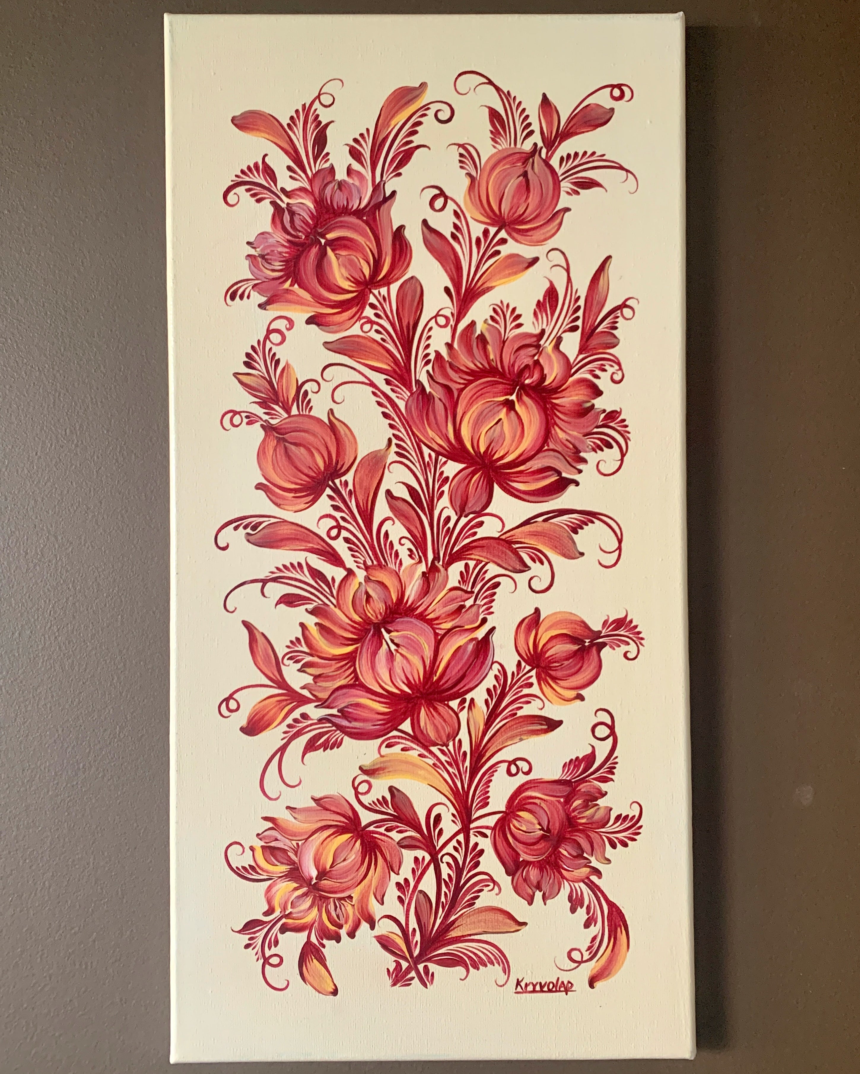 FLAMING BLOSSOM - 10 in x 20 in (25.4 cm x 50.8 cm)