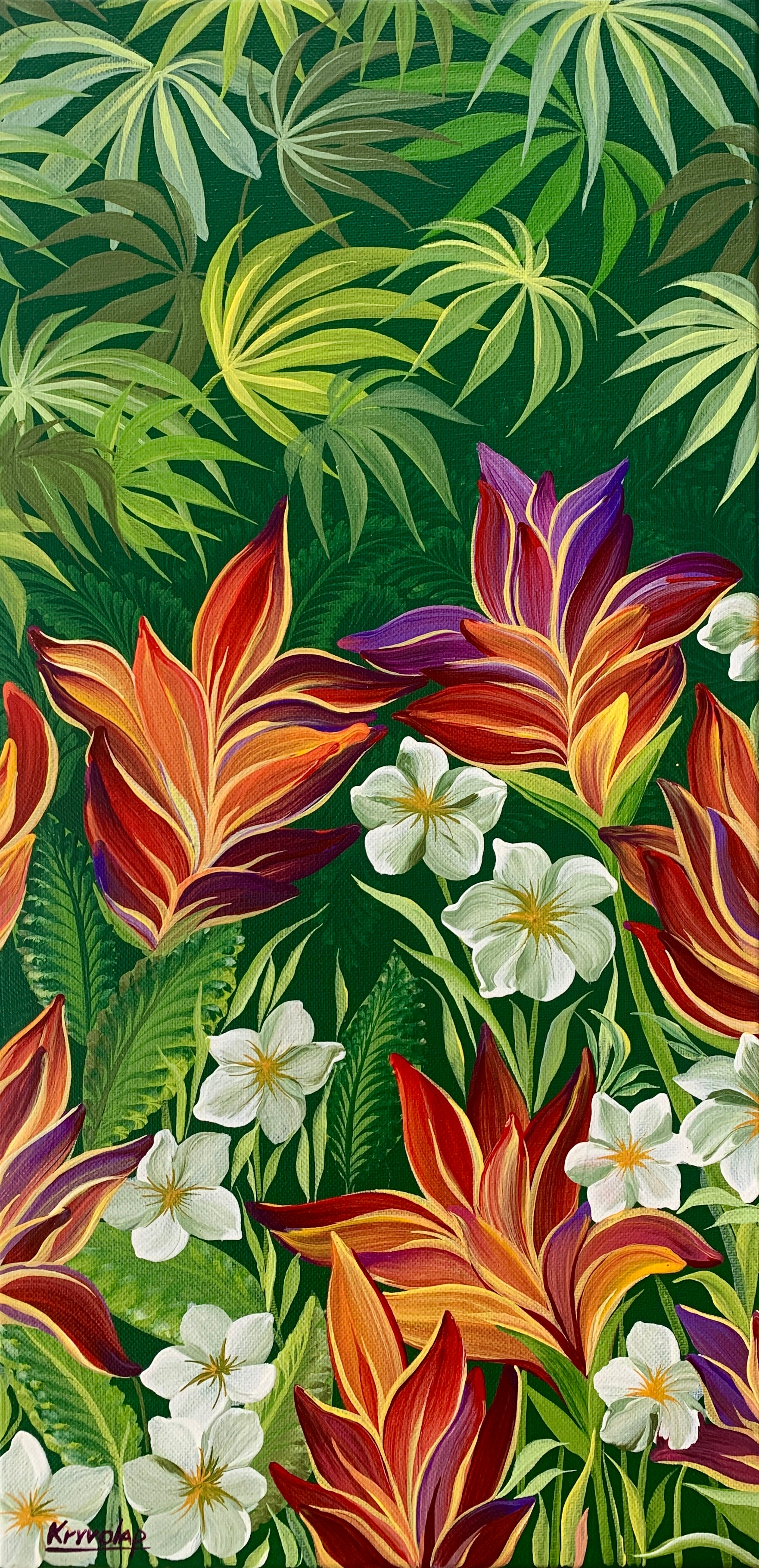 BLOOMING HELICONIA - 12 in x 24 in (30.5 cm x 70 cm)