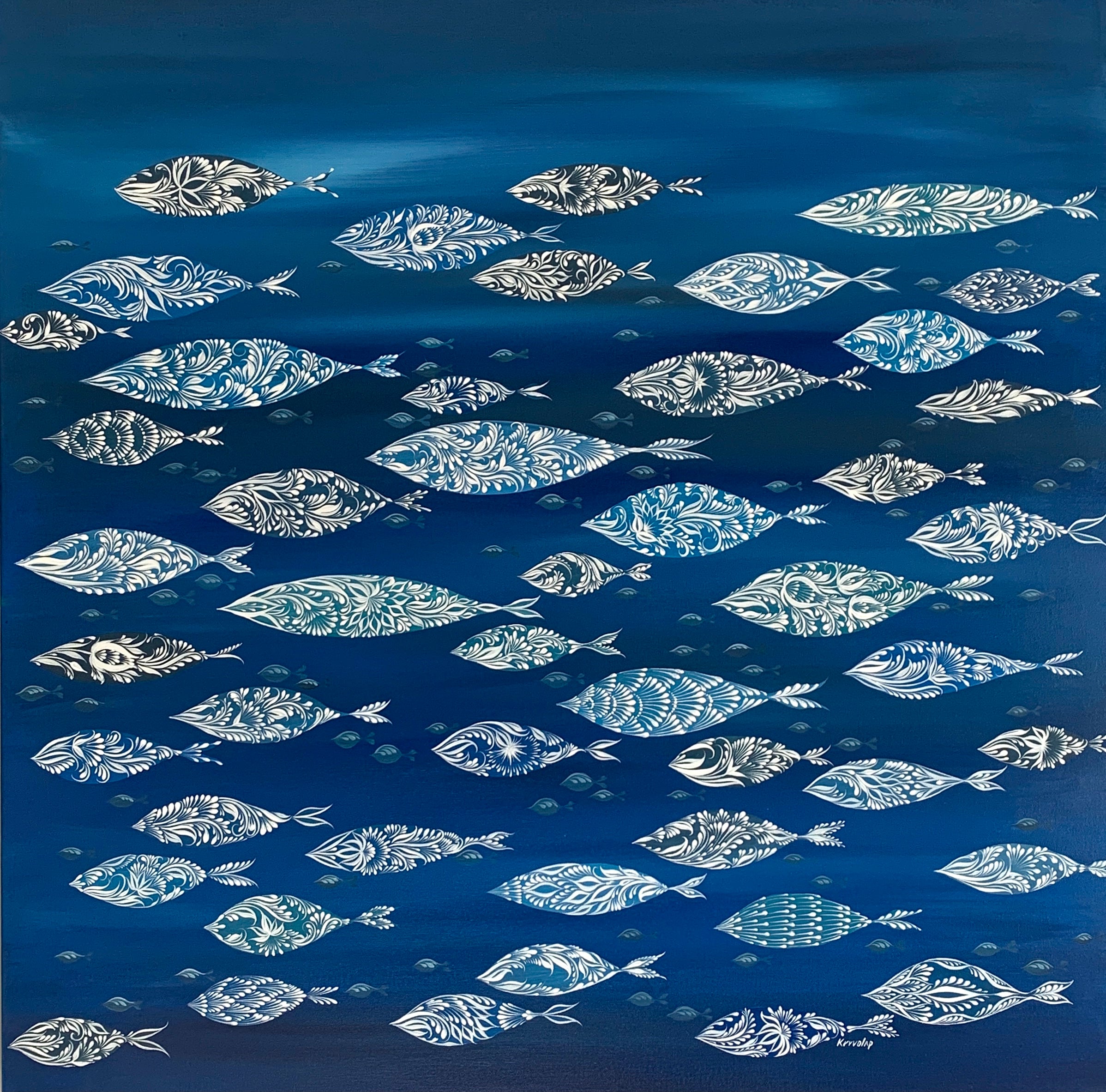MIDNIGHT BLUE SHOALS - 36 in x 36 in (92 cm x 92 cm)